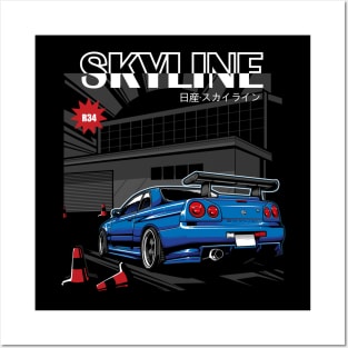 Nissan Skyline R34 Blue Posters and Art